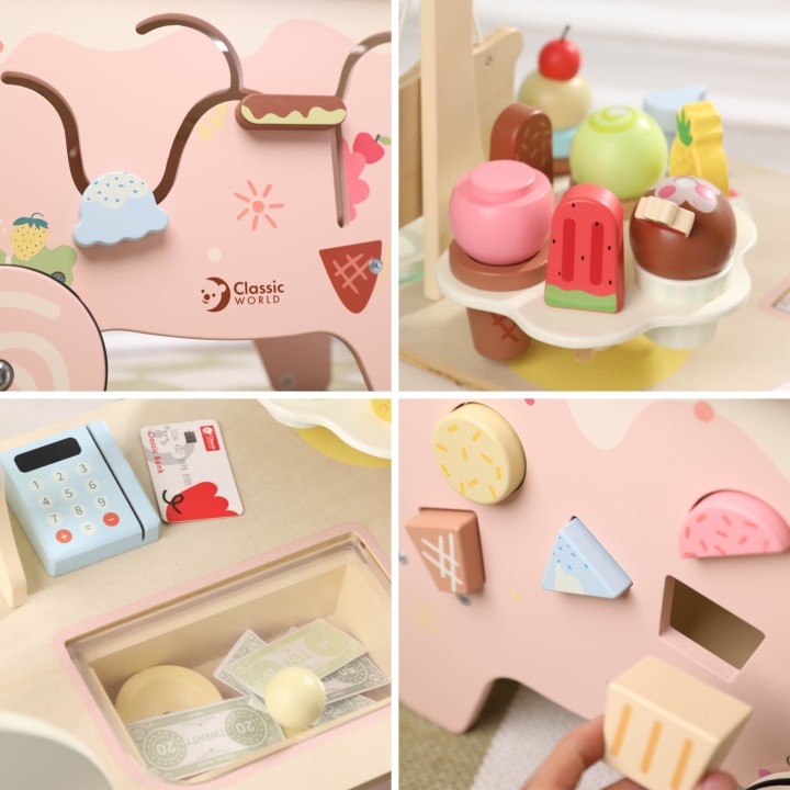 Wooden Ice Cream Parlor 3 in 1 CLASSIC WORLD - 40-piece trolley