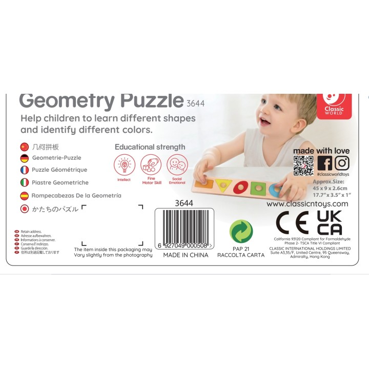 Drewniana Układanka Geometryczna Sorter Kształtów Classic World-Puzzle