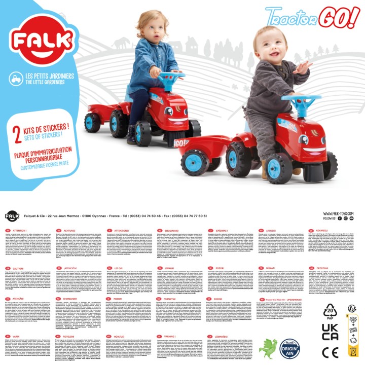 FALK Traktorek GO Czerwony z Przyczepką dla dzieci od 1 roku