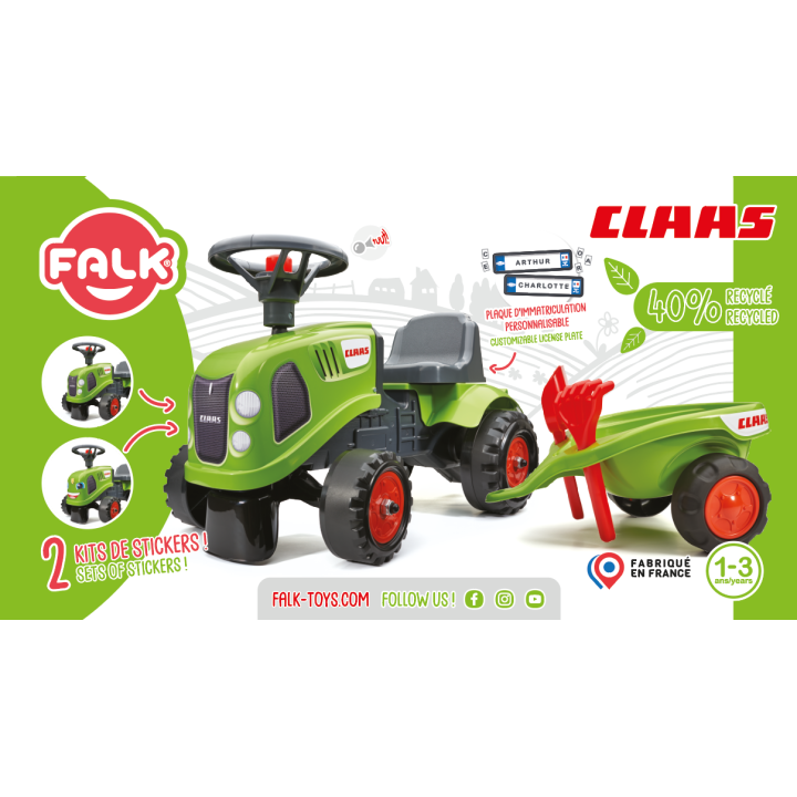 FALK Traktorek Baby Claas Zielony z Przyczepką dla Dzieci 1+