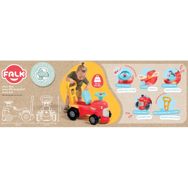 FALK Maurice Ride-on Tractor Red Pusher for Toddlers