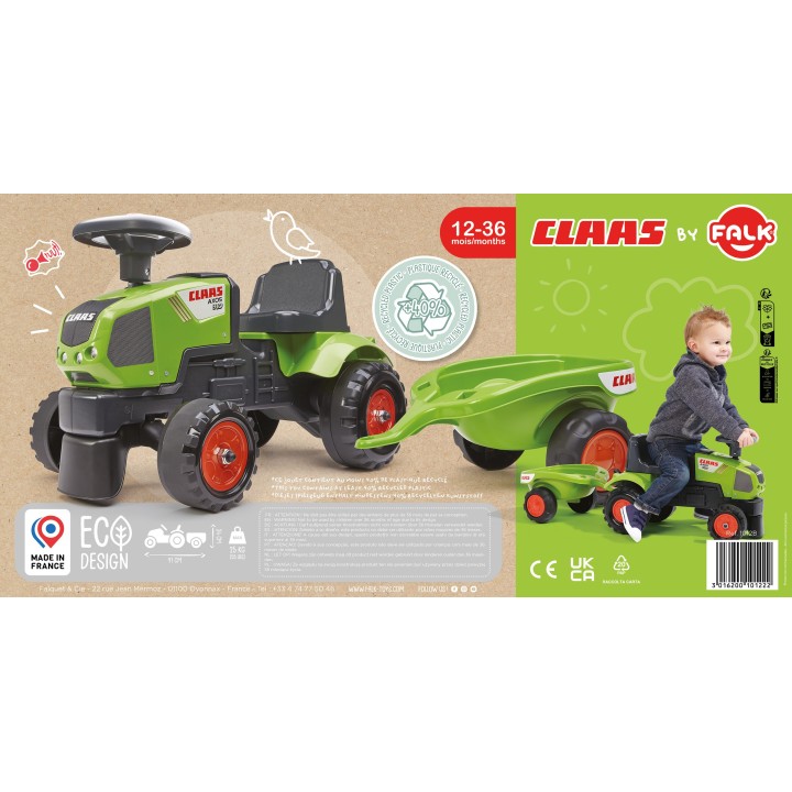 FALK Baby Claas Axos 310 Green Tractor with Trailer 1+