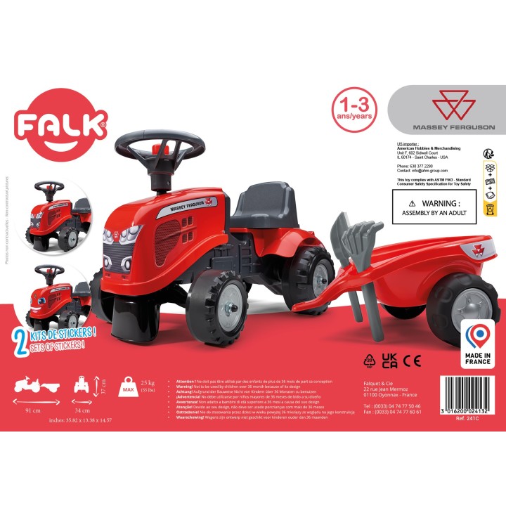 FALK Massey Ferguson Red Tractor with Trailer for a Toddler