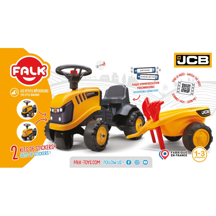 FALK JCB Orange Tractor with Trailer for Children 1+