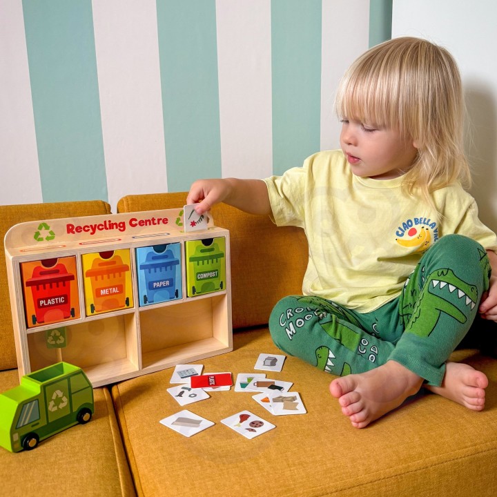 Drewniane Centrum Recyklingu Montessori Tooky Toy - Zabawa w Ekologię