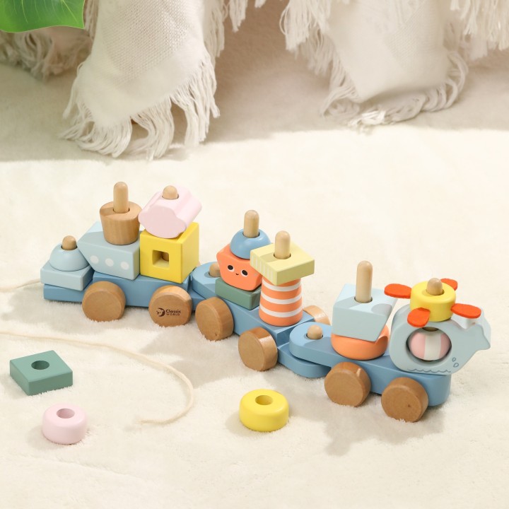Ocean Classic World Wooden Train - Pull Toy with Blocks