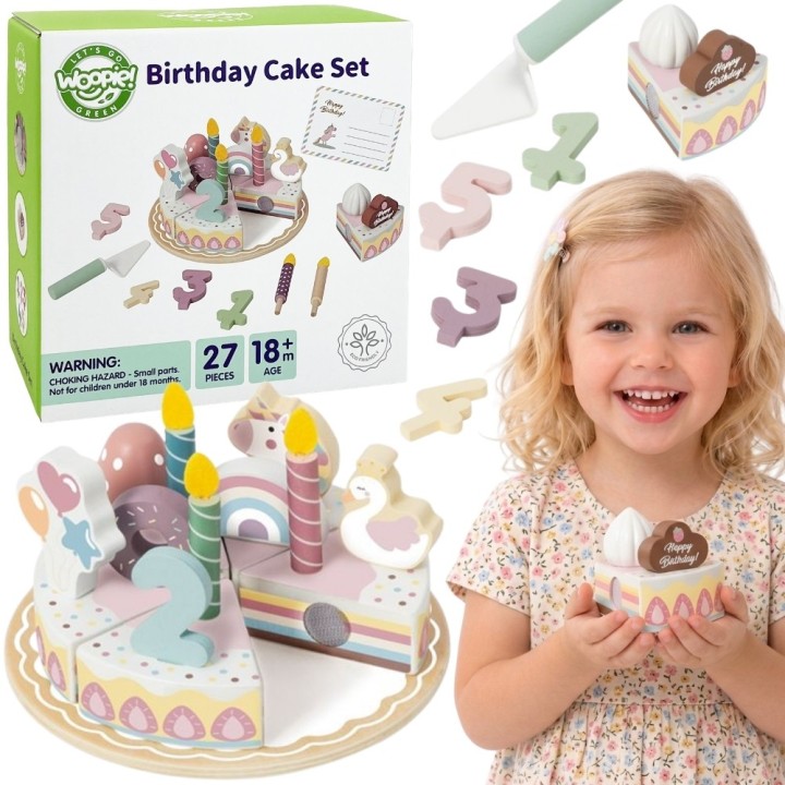 WOOPIE GREEN Wooden Birthday Cake for Cutting with Velcro