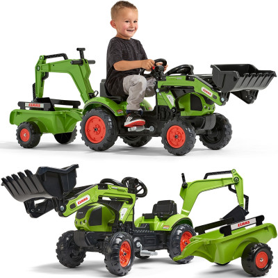 FALK Traktor CLAAS Arion zielony zestaw z przyczepą ŁYŻKA + Ładowarka
