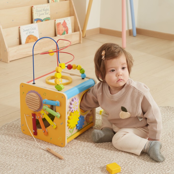 Viga Drewniana Kostka Edukacyjna 5w1 - Zabawa i Nauka dla Dzieci