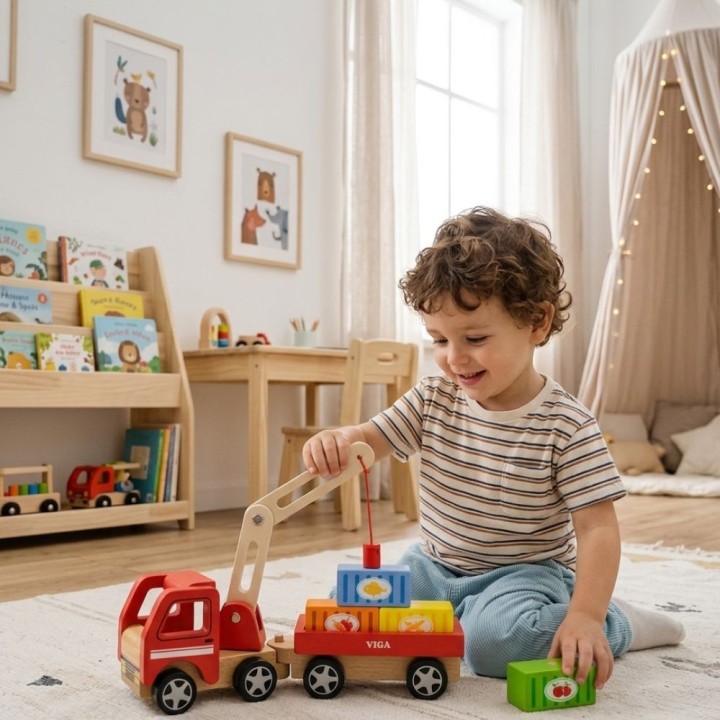 VIGA Wooden Crane with Containers - Fun and Education