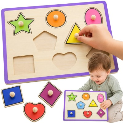 Wooden Puzzle with Pins Shapes VIGA - Colorful Fun