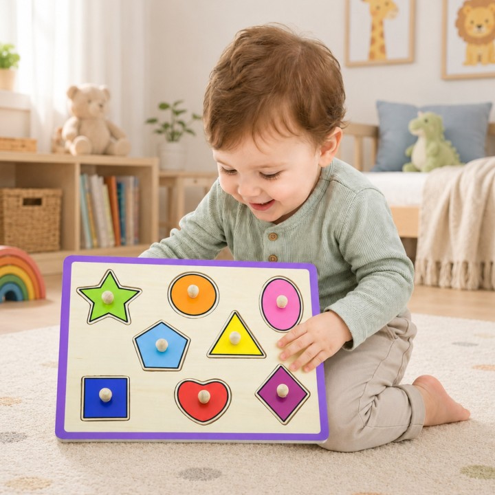 Wooden Puzzle with Pins Shapes VIGA - Colorful Fun
