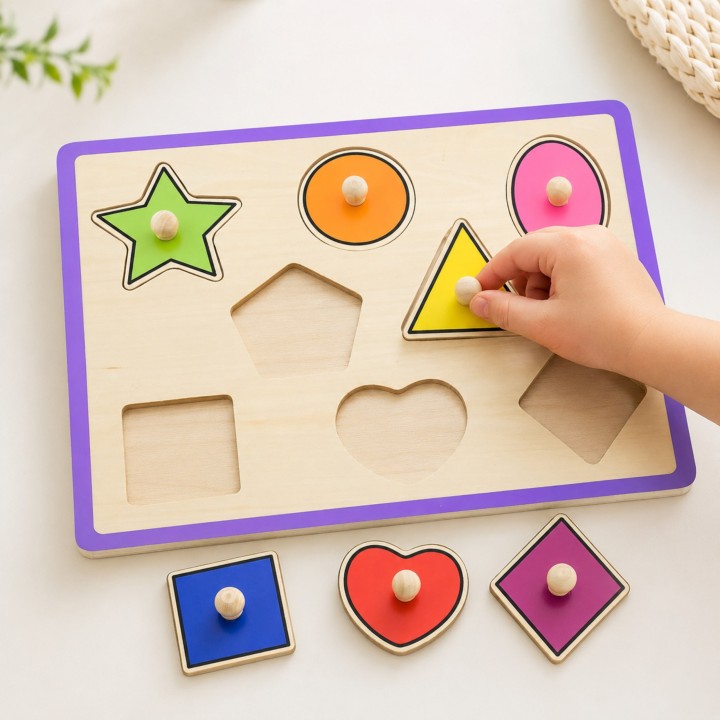 Wooden Puzzle with Pins Shapes VIGA - Colorful Fun