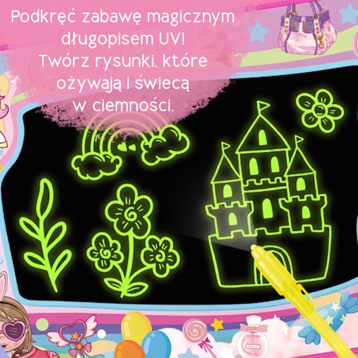 Magiczna mata wodna świecąca 2w1 | Rysowanie światłem i wodą 100x70 cm