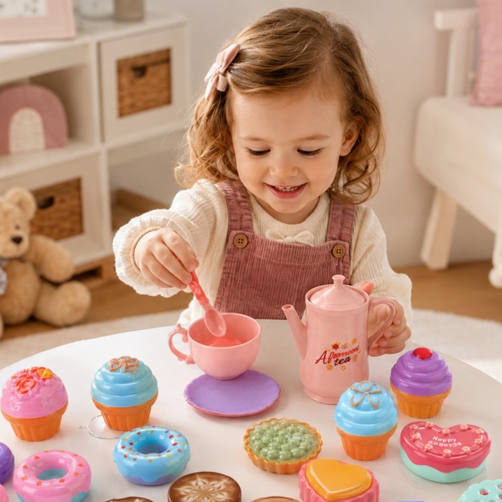 WOOPIE Shopping Basket with Tea Set and Sweets 26 pcs.