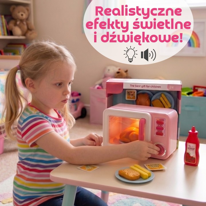 Zabawkowa Kuchenka Mikrofalowa z akcesoriami – świeci i gra