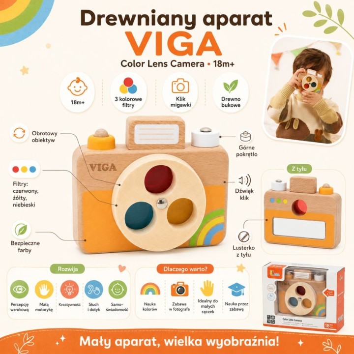 Viga Wooden Camera - Sensory Toy, Learning Colors and Sound