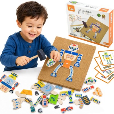 Drewniana Przybijanka Roboty Viga - Kreatywny Zestaw Montessori 45 el.