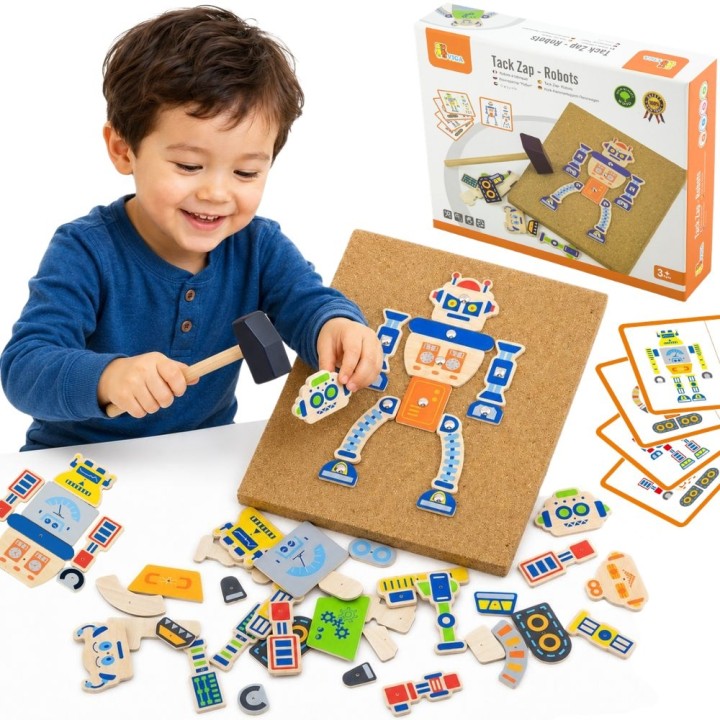 Drewniana Przybijanka Roboty Viga - Kreatywny Zestaw Montessori 45 el.