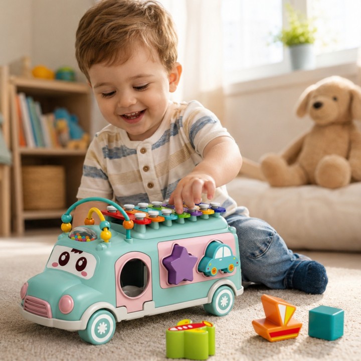 WOOPIE BABY Musical Car Sorter with Cymbals Green