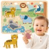 TOOKY TOY Drewniana Układanka Montessori Interaktywne Puzzle Dźwiękowe Dzikie Zwierzęta Safari