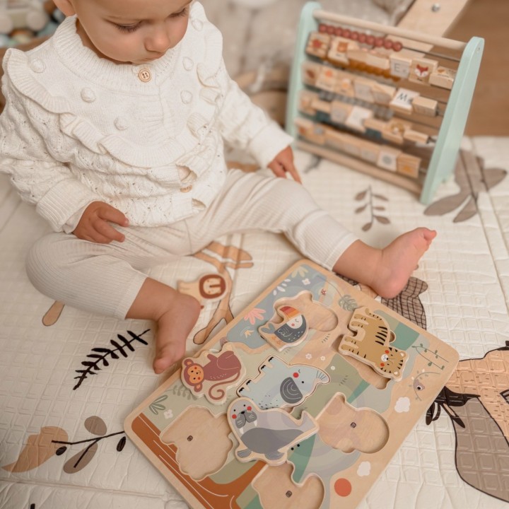 Dźwiękowe puzzle drewniane Safari Tooky Toy - Edukacyjna zabawka 18m+