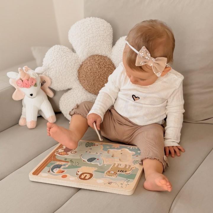 Dźwiękowe puzzle drewniane Safari Tooky Toy - Edukacyjna zabawka 18m+