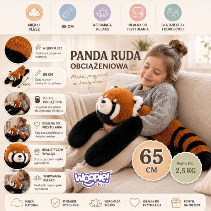 Woopie Weighted Plushie Panda Red Backbao 65cm