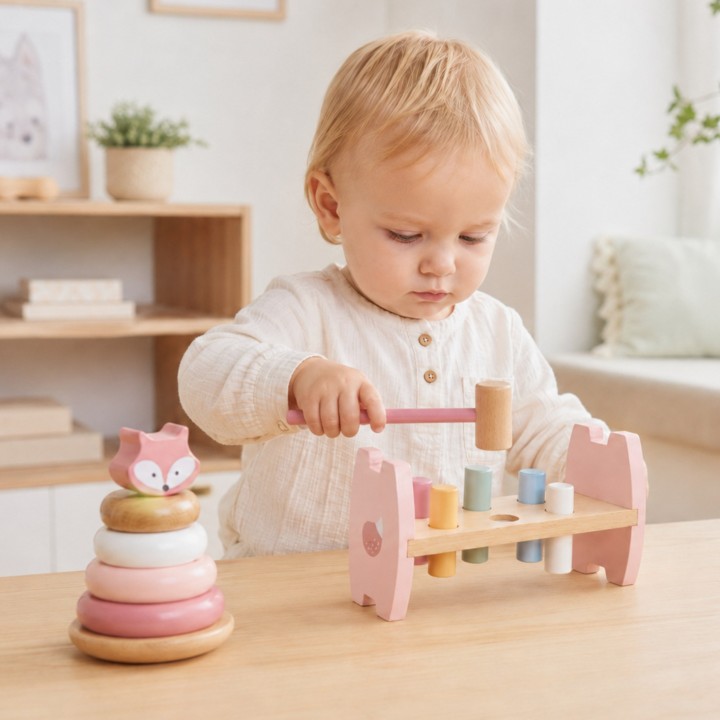 VIGA PolarB Wooden Pyramid and Punch-Out Montessori Fox