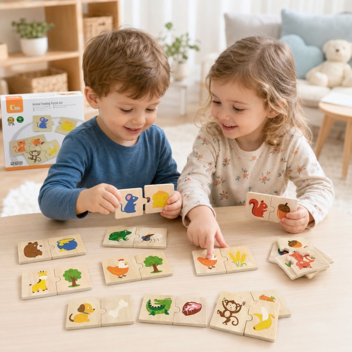 Wooden Puzzle Feed the Animal VIGA Educational Puzzle - 10 Pairs!