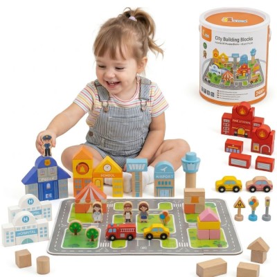 VIGA Wooden City Building Set - Blocks and Figures