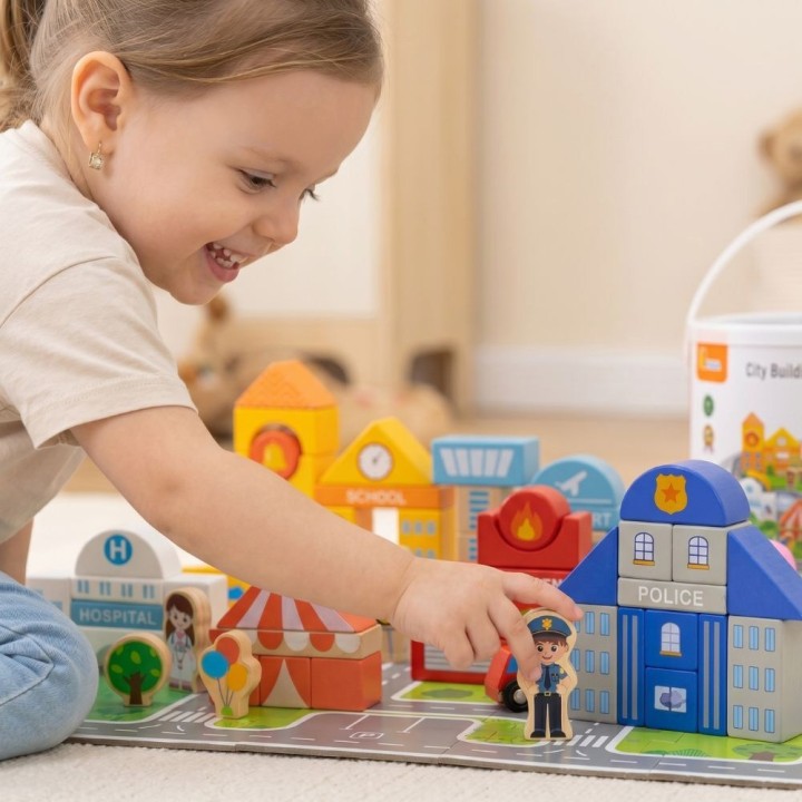 VIGA Wooden City Building Set - Blocks and Figures