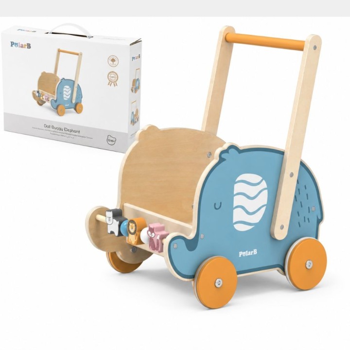 VIGA PolarB Wooden 2-in-1 Stroller, Walker, Elephant for Children