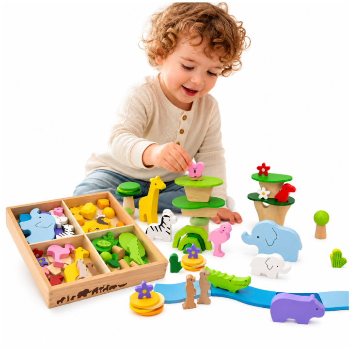 Forest Stories 58-piece Viga Blocks - Montessori Toy for Creativity