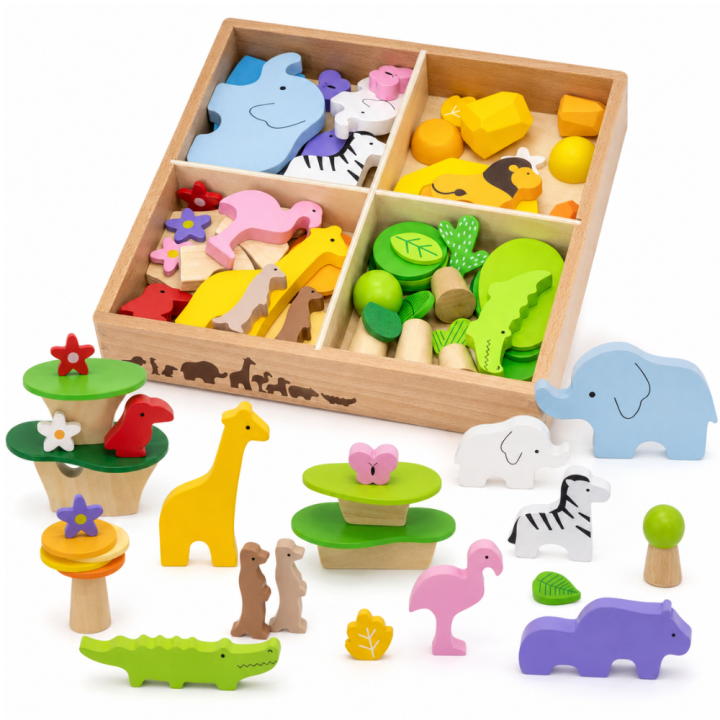 Forest Stories 58-piece Viga Blocks - Montessori Toy for Creativity