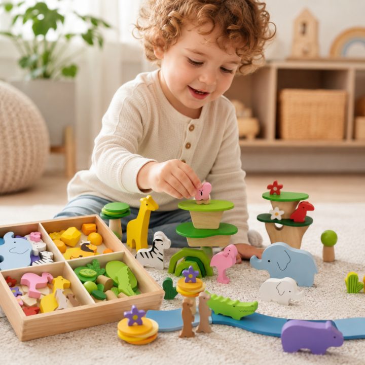 Forest Stories 58-piece Viga Blocks - Montessori Toy for Creativity
