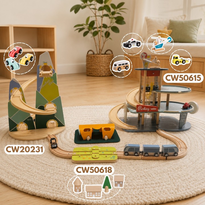 CLASSIC WORLD Set of Wooden Train Track and Sorter 40 pcs.
