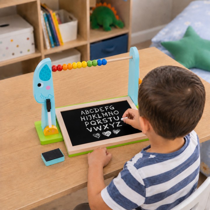 Standing Elephant 2-in-1 educational board with abacus and magnets - Tooky Toy