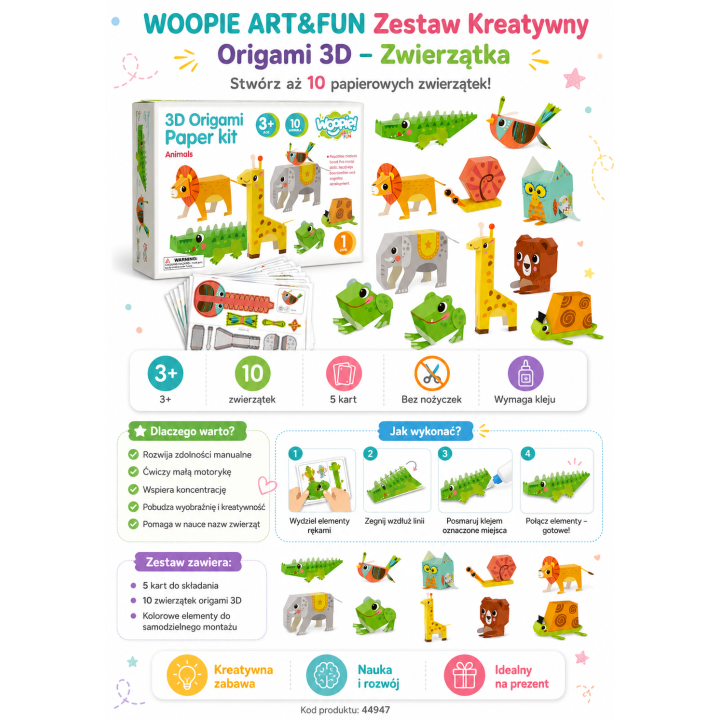 WOOPIE ART&FUN 3D Origami Creative Kit - 10 Animals to Make