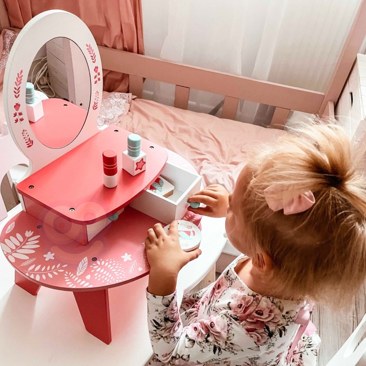 Różowa drewniana toaletka TOOKY TOY - zestaw z lustrem