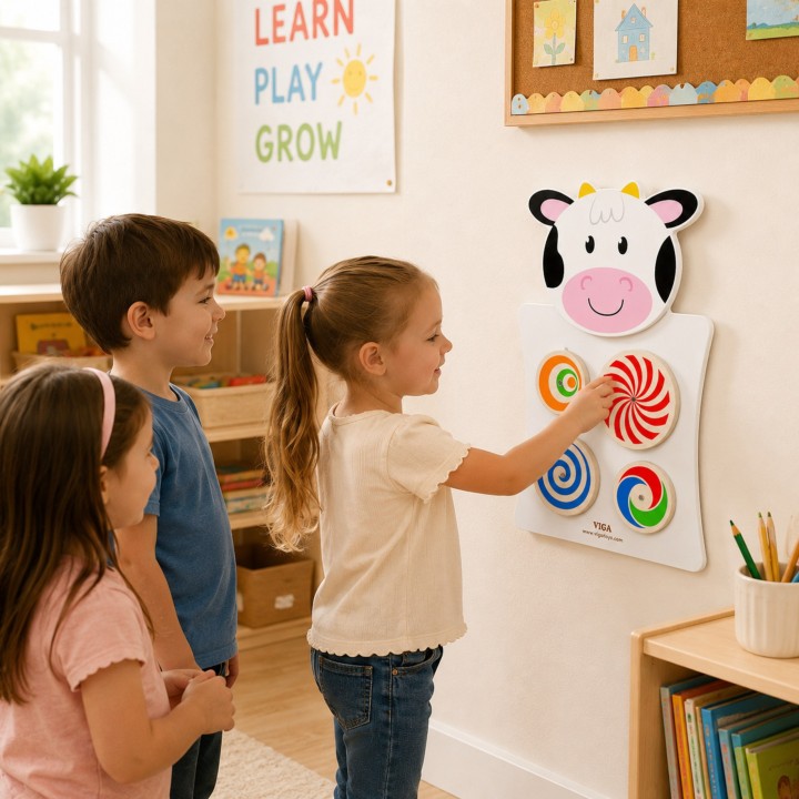 Wooden Manipulative Board Cow Montessori FSC 60 cm
