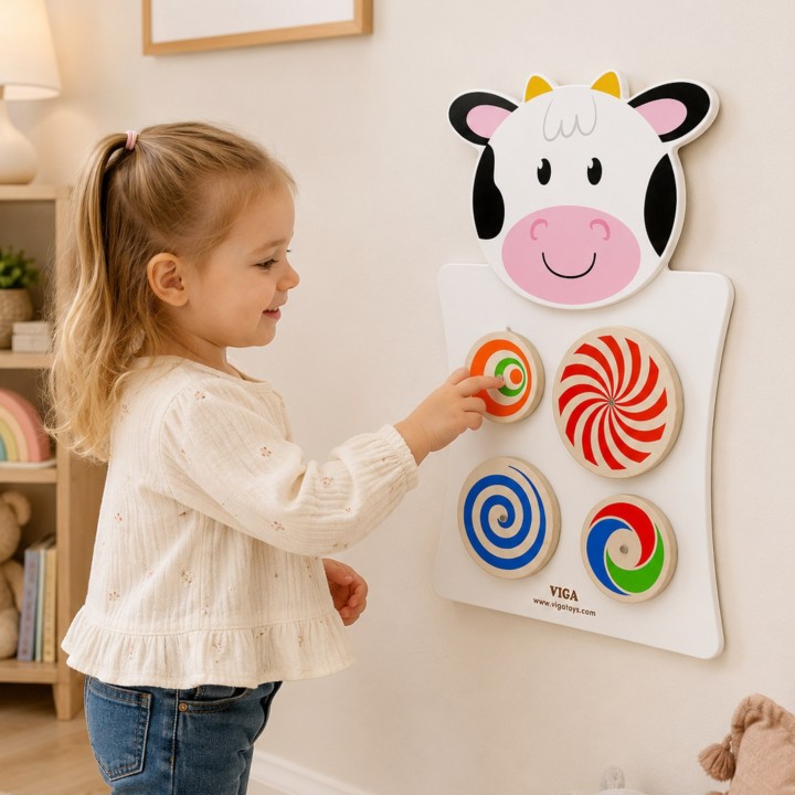 Drewniana Tablica Manipulacyjna Krówka Montessori FSC 60 cm