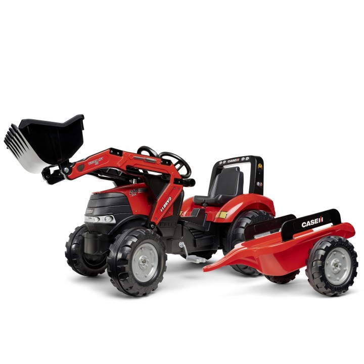 FALK Case Pedal Tractor with Bucket and Trailer Red 3+