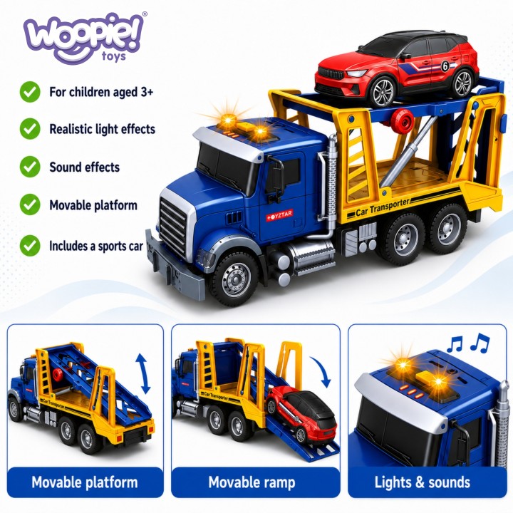 Laweta Ciężarówka Transporter 1:14 WOOPIE – Autko Światło Dźwięk