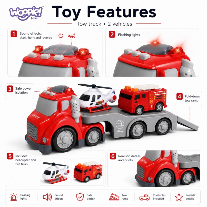 WOOPIE Red Fire Department City Truck with Effects