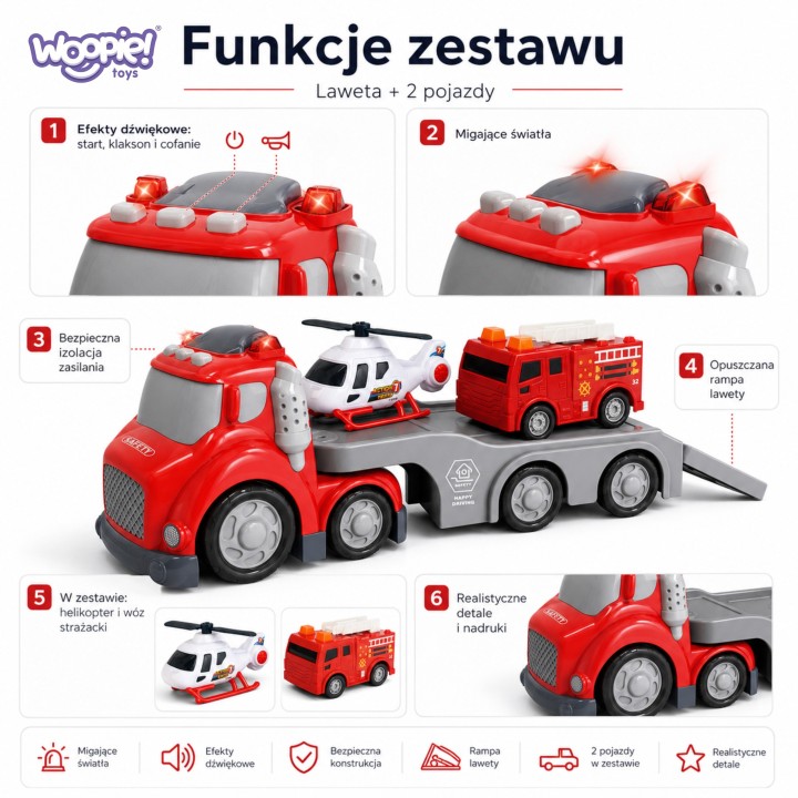 WOOPIE Czerwona Laweta Straży Pożarnej City Truck z Efektami