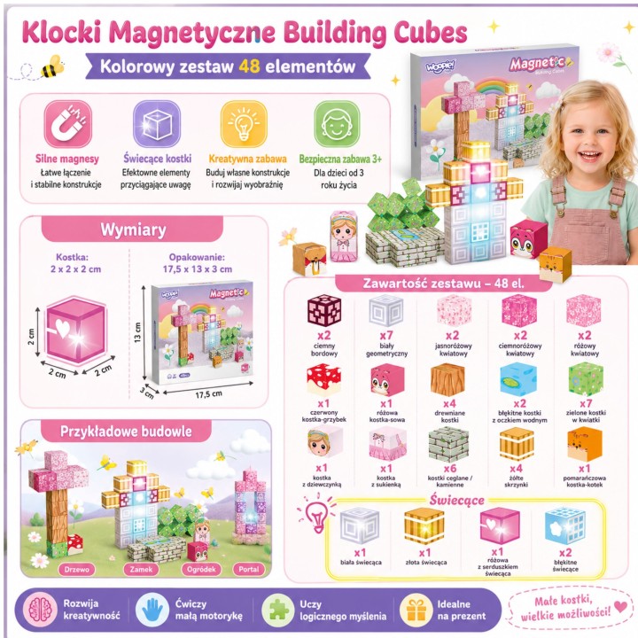 Woopie Magnetic Blocks 48 Pieces | Montessori 3D Puzzle