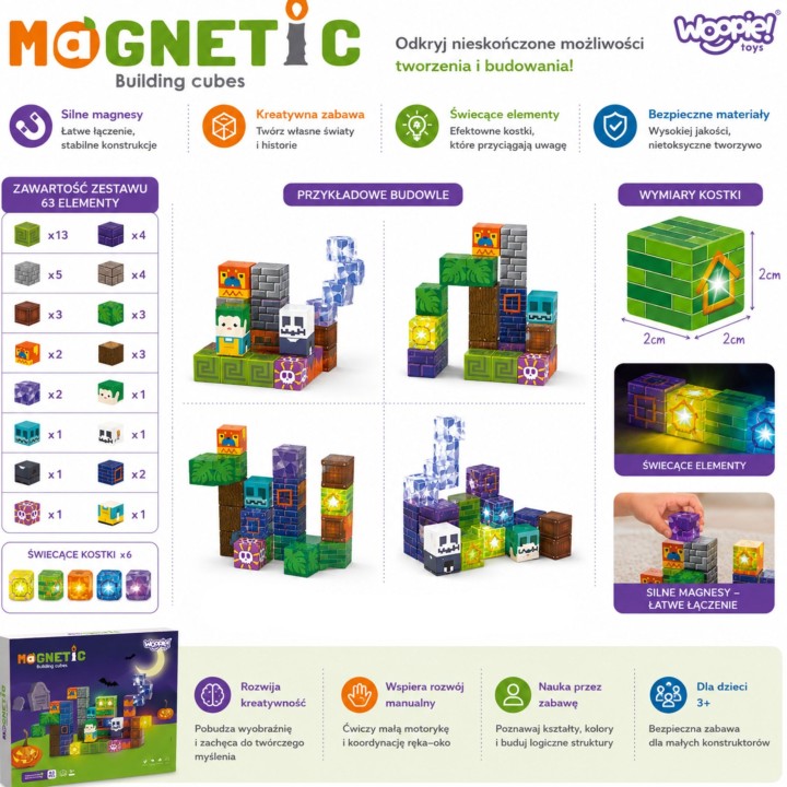 WOOPIE Magnetic Blocks Glowing Halloween 63pcs - construction with cubes