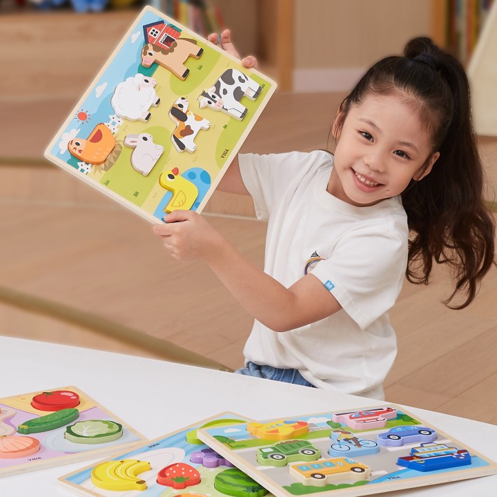 VIGA Wooden Puzzle 2 in 1 Farm - Montessori Puzzle for Children