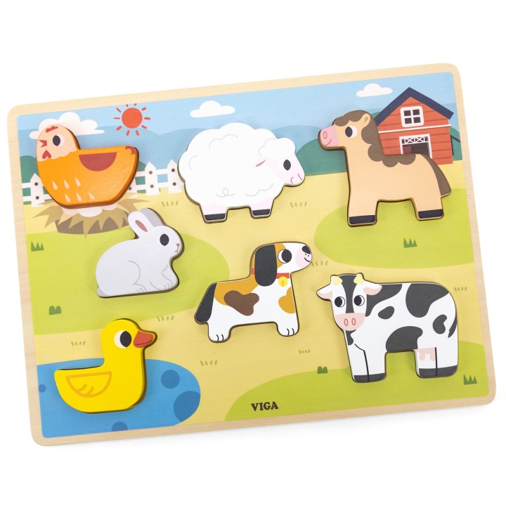 VIGA Wooden Puzzle 2 in 1 Farm - Montessori Puzzle for Children